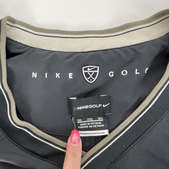 NIKE GOLF Windbreaker Jacket Men's 3XL Black Athletic Performance V Neck - Picture 3 of 6